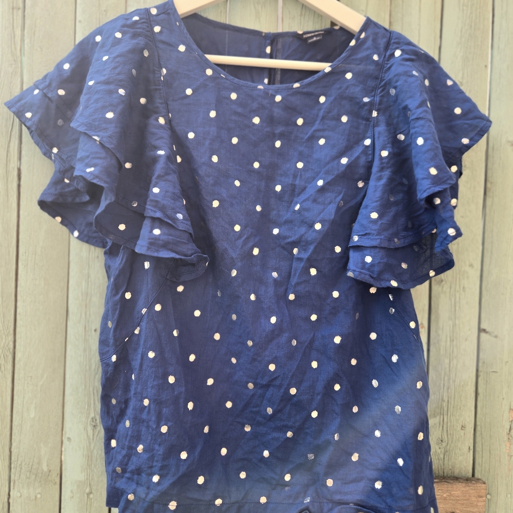 J. Crew Blue Polka Dot Blouse